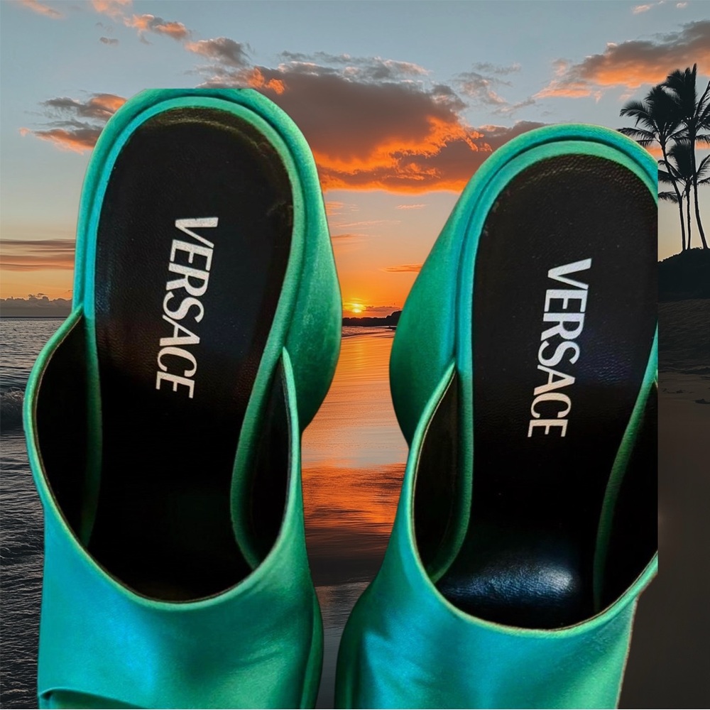 Versace Green Triplatform Mules